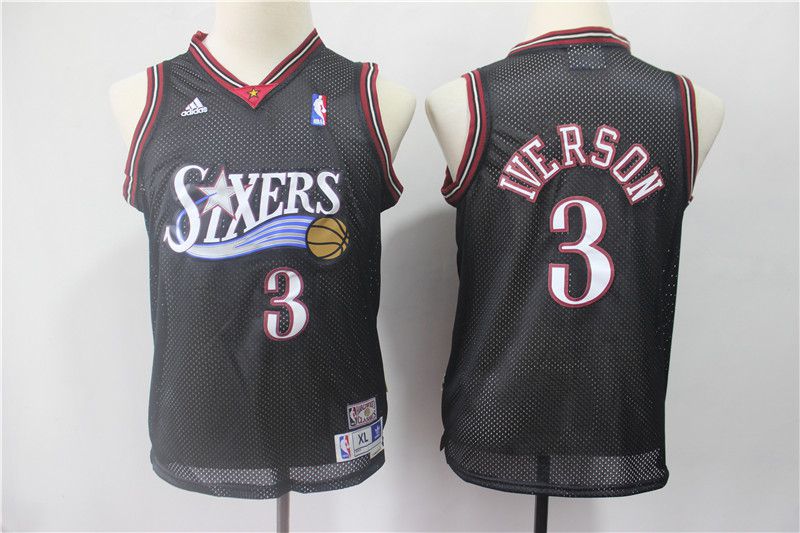 Youth Philadelphia 76ers #3 Iverson Black Adidas NBA Jerseys->youth nba jersey->Youth Jersey